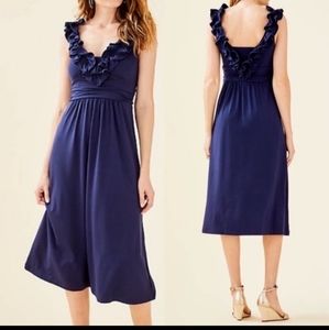 NWT Lilly Pulitzer Leena Ruffle Midi Dress  Navy XXS